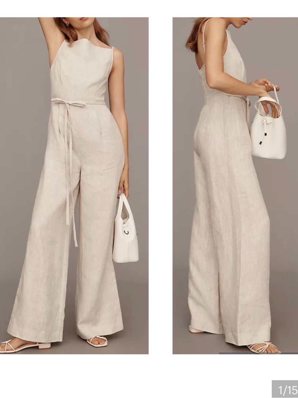 Reformation Womens Wide-Leg Linen Jumpsuit in Light Beige